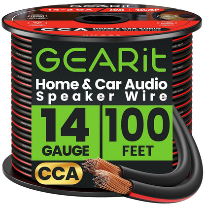 GEARit Speaker Wire 14 Gauge, Speaker Cable 100ft for Car Audio, Home Theater, CCA(Black)