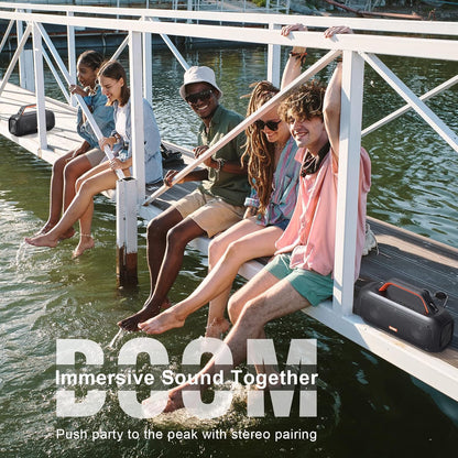 DOSS Extreme Boom Bluetooth Outdoor Speaker with 60W Mighty Sound, Deep Bass, 30H Playtime, USB-C, Bluetooth 5.3, IPX6 Waterproof with Portable Strap for Camping, Beach, Garage-Orange