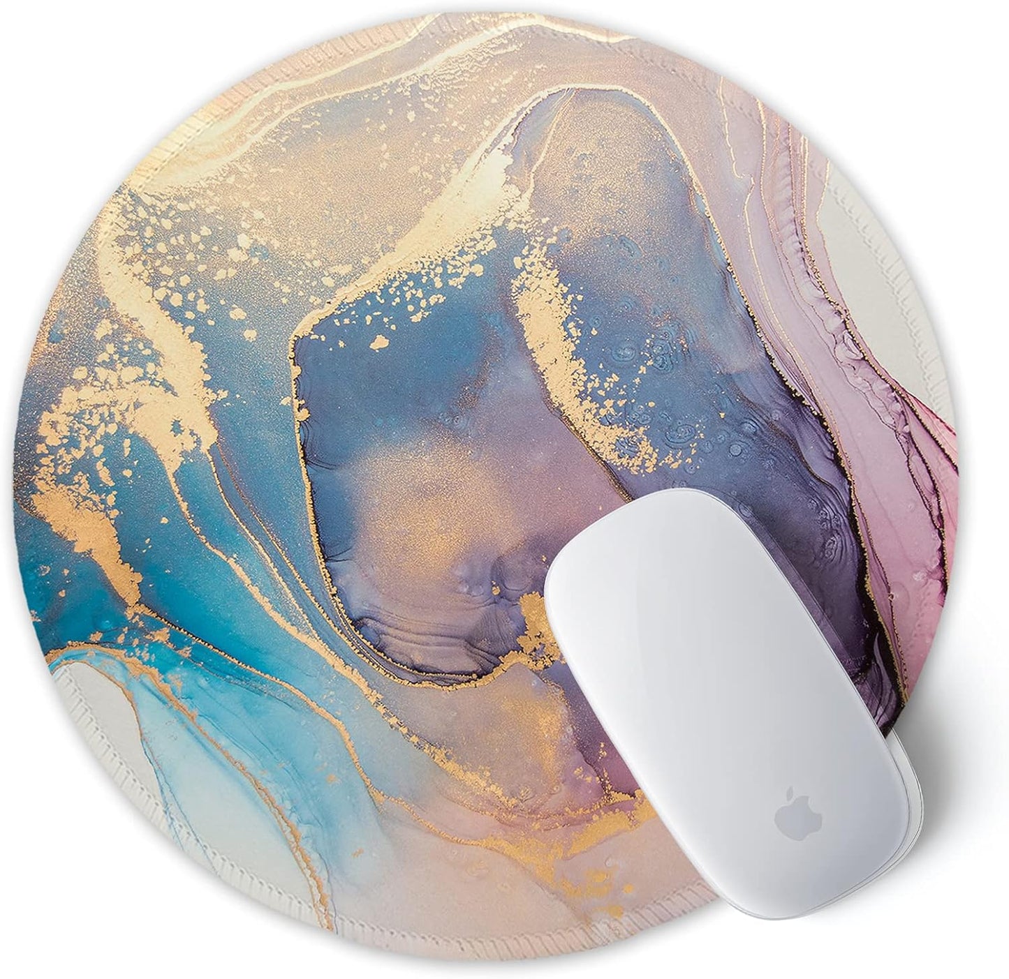 ITNRSIIET Round Mouse Pad with Stitched Edge Premium-Textured Waterproof Non-Slip Rubber Base Desktop Protection Mat Diameter 8.7 inches, Abstract Marble Texture