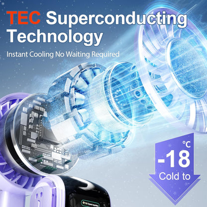 Blows Cold Air Portable Handheld Fan with Stand & Lanyard, 5000mAh USB-C Rechargeable Battery, 12H/5-Speed LED Display Mini Fan for Travel Beach Cruise Concerts Outdoor Events(Fantasy Purple)