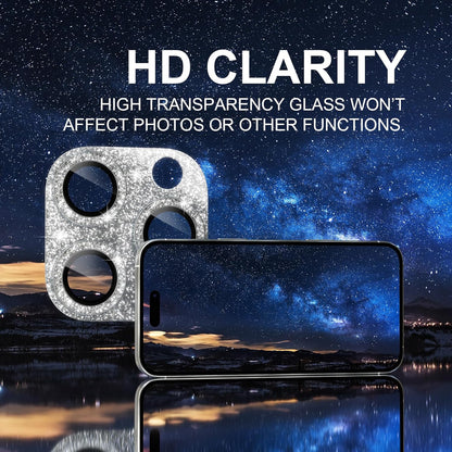 Choiche Compatible for iPhone 16 Pro/iPhone 16 Pro Max Camera Lens Protector, Bling Camera Cover with 9H Tempered Glass Lens Screen Protector Metal Ring Decoration Accessories (Glitter-Silver)