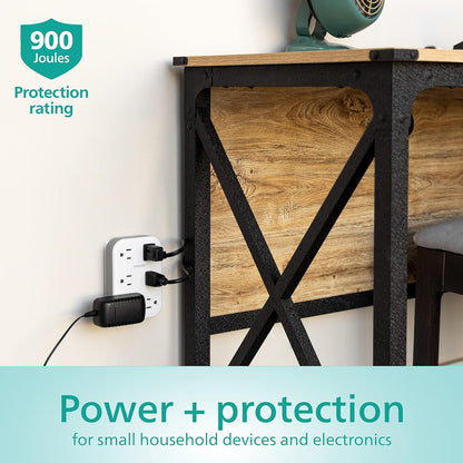 Philips EZFit 6-Outlet Surge Protector Outlet Extender, Wall Tap, Grounded Widely Spaced Outlets, 900 Joules, for Home Office Dorm Essentials, White, SPP6602W/37
