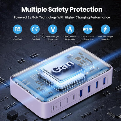 USB C Charger 200W USB C Charger Block,Upgraded GaN III 8-Port Fast Charging Station Hub,PD 65W Laptop Charging Adapter Compatible with MacBook Pro/Air,DELL,Steam Deck,iPhone 16/15/14,Galaxy S23/22