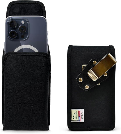 Turtleback Belt Clip for iPhone 16 Pro Max, 15 Pro Max, 14 Pro Max -Small- Fits w/Slim MagSafe Style Cases, Premium Black Nylon, Vertical Belt Holder, Magnetic Closure, HD Rotating Belt Clip