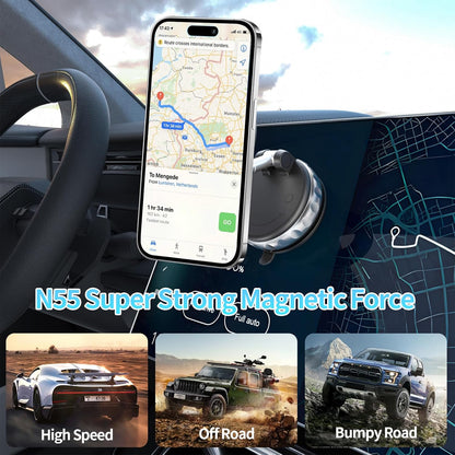 Vacuum Suction Magnetic Phone Holder, 2025 Upgraded Foldable Retractable Suction Cup Mount Magnetic Phone Mount for Your Car, 360° Adjustable Cell Phone Stand for Cars /Gyms/Mirrors/Smooth Surface