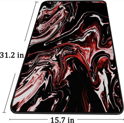 Large Extended Mouse Pad with Stitched Edges, Durable Non-Slip Natural Rubber Base, Waterproof Computer Keyboard Pad Mat for Esports Pros/Gamer/Desktop/Office/Home - Marble Red