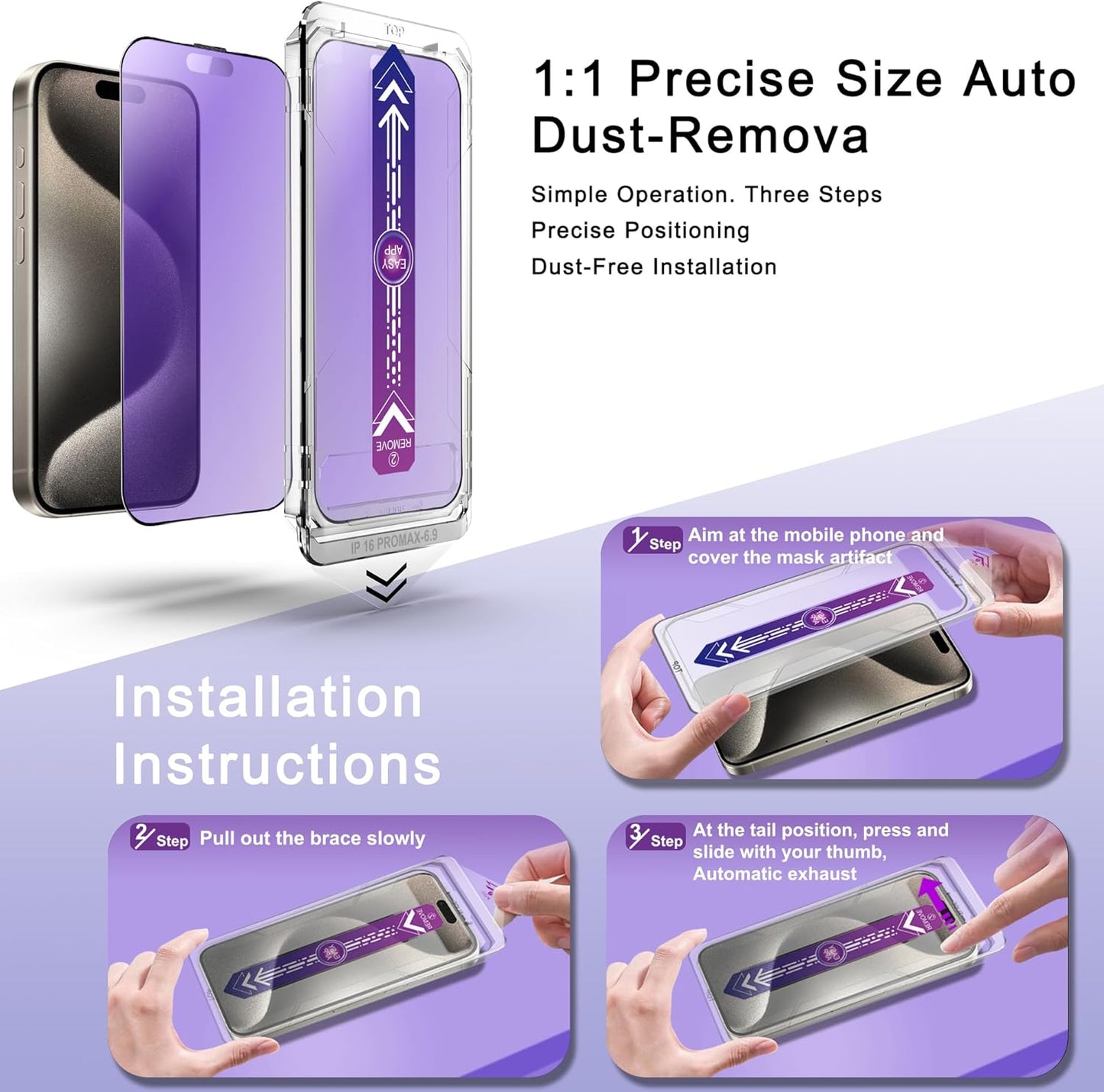 2 Pack Anti Blue Light Matte Screen Protector for iPhone 16 Pro Max 6.9-Inch Auto Dust Removal, No Bubbles, Tempered Glass Film, Easy Installation