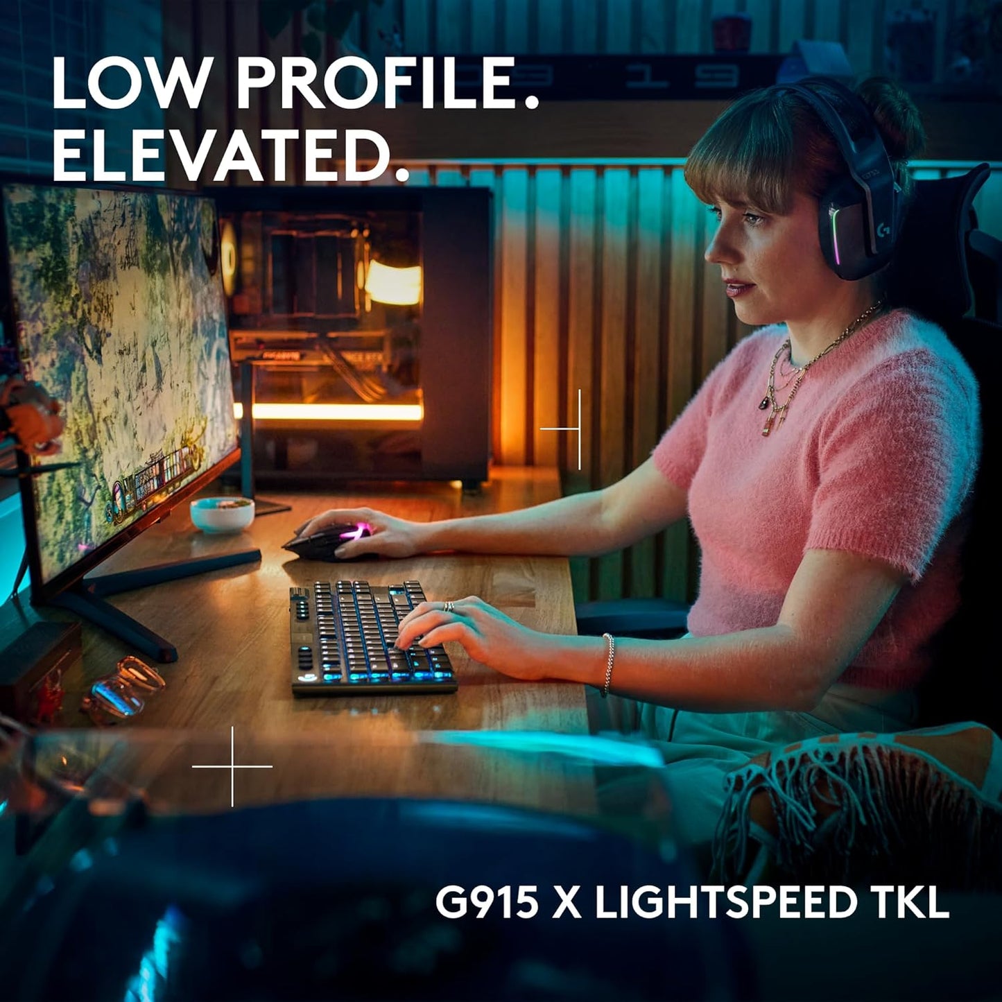 Logitech G915 X Lightspeed TKL Wireless Mechanical Gaming Keyboard, Double-Shot PBT Keycaps, Fully Programmable Keys, RGB Backlit Mac/PC Gaming Keyboards, Aluminum Finish, GL Clicky Switches, Black