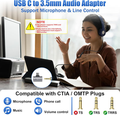 USB C to 3.5mm Aux Headphone and Charger Adapter Splitter, 2 in 1 USB Type C Male to Aux Audio Jack with PD 60W Fast Charge Port for iPhone 15 Pro Max, Galaxy S24/23 Ultra, iPad Pro, Pixel 8