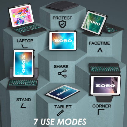 iPad 9.7 Keyboard Case for iPad 6th Gen 2018 - iPad 5th Gen 2017 - iPad Pro 9.7 - iPad Air 2-7 Color Backlight,Touchpad Detachable Slim Cover with Pencil Holder (9.7",Black)