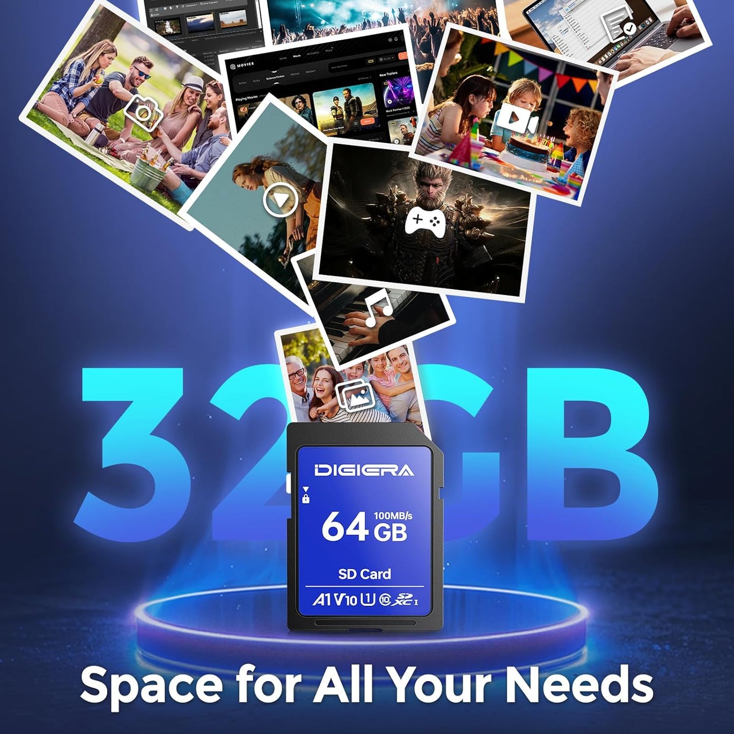 64GB CS100 SDXC UHS-I Memory Card - up to 100MB/s, C10, U1, V10, Full HD, SD Card for Computers, Digital Cameras, Home Theatre Devices, Car Navigation Systems (1 Pack)