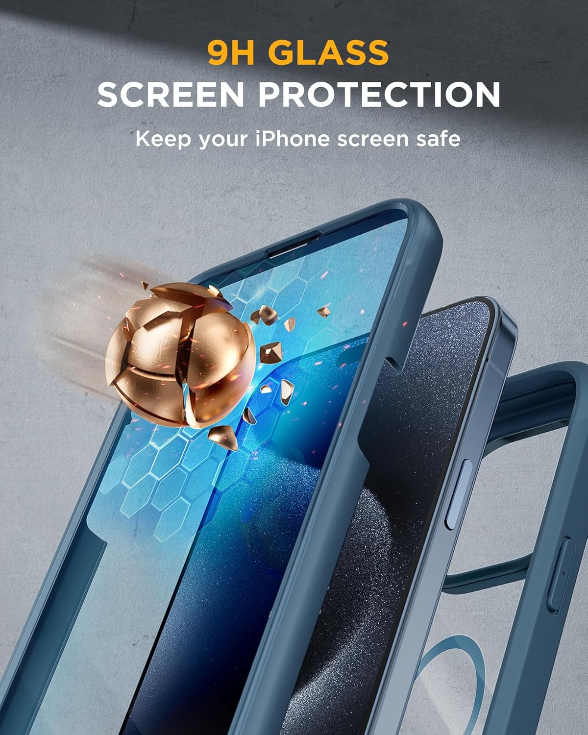 Miracase Magnetic for iPhone 15 Pro Case [Compatible with MagSafe] Full-Body Phone case with Built-in Glass Screen Protector& Camera Protector, Military Drop Proof 15 Pro Cover 6.1 inch, Storm Blue