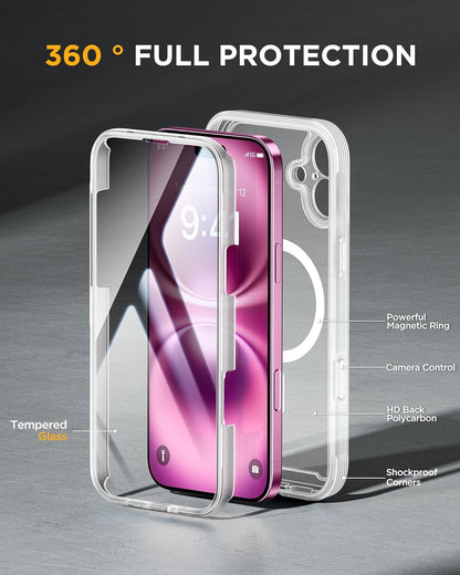 Miracase Magnetic for iPhone 16 Plus Case Full-Body Phone with Built-in Glass Screen Protector, [Compatible with MagSafe] Military Drop Proof 16 Plus Cover Bumper 6.7 inch, Matte Clear