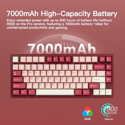 KEEBMONKEY WOBKEY Rainy 75 CNC Aluminum HMX/JWK/Cocoa Switches Triple-Mode Connectivity Mechanical Keyboard with Superior Acoustics, RGB/FR4/Silver SUS304/7000mAh/Cocoa Switch (Pro - Red Velvet)