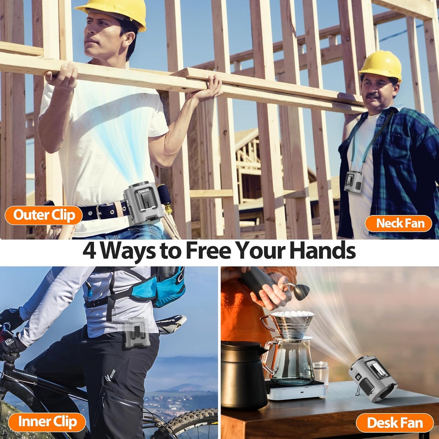 COMLIFE Portable Mini Waist Fan - Rechargeable Clip on Wearable Belt Fan, Max 25H Cooling,4 Speeds 13000RPM Turbo Hands-Free Under-Shirt Neck Fan for Outdoor Jobsite Camping Traveling