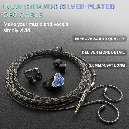 BASN Bmaster5 in Ear Monitors, 1DLC Diaphragm+4BA 5 Drivers IEM Earphones with Silver-Plated OFC Cable, Noise Isolation Wired Earbuds for Musicians (Baltic Blue)