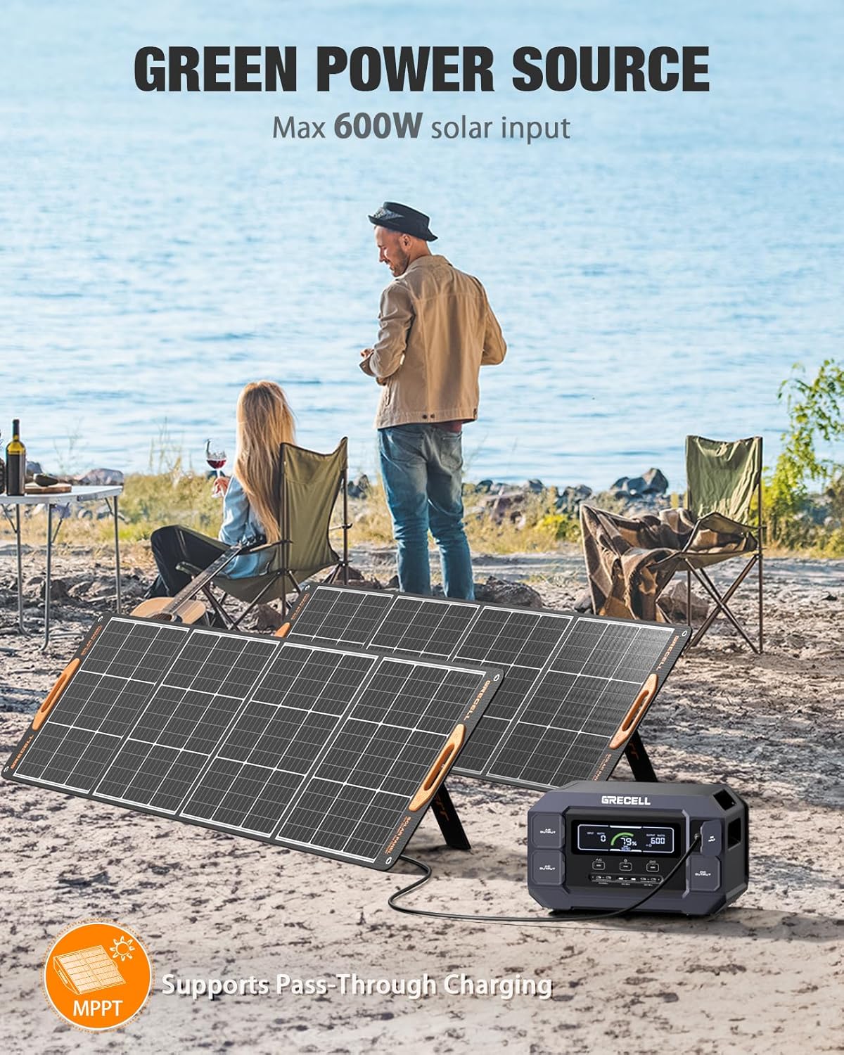 GRECELL Solar Generator 2200W Portable Power Station 1126Wh (4800W Peak), 1.25Hrs Fast Charging, LiFePO4 Battery Pack with 4×2200W AC Outlets, 2×PD 100W, Solar Generator for Home Use Outdoor RV