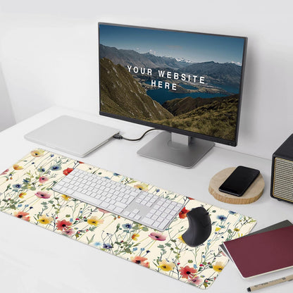 Wild Flowers Large Mouse Pad,Gaming Keyboard Desk Pad,Extended Mouse Mat Non-Slip Rubber Base with Stitched Edges for Office Game Home XXL 35.4"x15.7"
