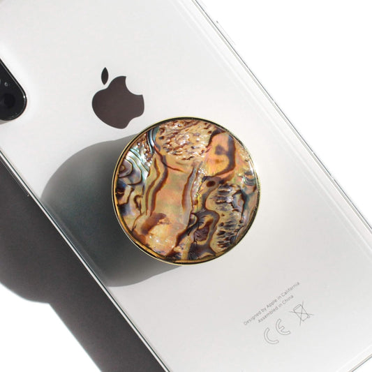 OnTheGrip Cute Natural Seashell Design Round Shape Collapsible Mobile Phone Grip Stand Holder for Smartphone Tablet Cell Phone Accessory (Leopard)