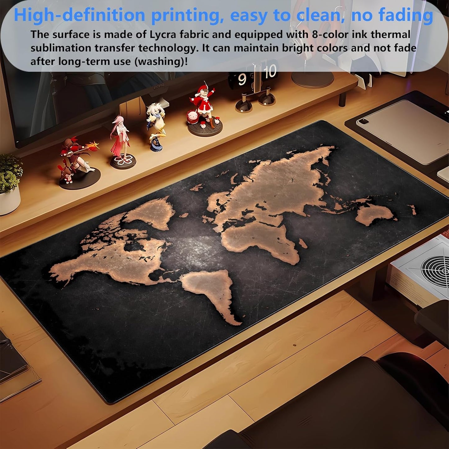 World Map Gaming Mouse Pad XXL Large Vintage Style Full Desk Mat Extended Keyboard Pad with Stitched Edges, Non-Slip Base (31.5" x 15.7")