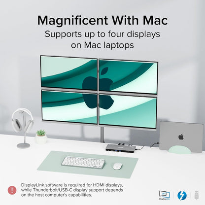 Plugable Thunderbolt 4 Dock for Quad Monitors 100W, Thunderbolt Docking Station Connects up to Four 4K Monitors for Windows and Mac Laptops, 2x HDMI, 4x Thunderbolt 4/USB C, Driver Required TBT-6950PD