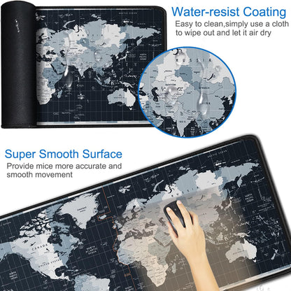 Large Gaming Mouse Pad with Stitched Edges, 31.5x15.7 in Extended Computer Keyboard Mouse Mat, Water Resist Non-Slip Mousepad Rubber Base Long XXL Desk Mousepad for Work & Gaming, Home, Map