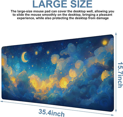 Gaming Desk Pad Large Extra Length Night Sky Mouse Pad Keyboard Laptop Non-Slip Waterproof with Rubber Base Thick Stitched Edge Mouse Mat for Office Home 35.4 x 15.7 Inches