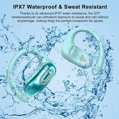 Open Ear Headphones, Bluetooth 5.4 Earbuds, 50H, Air Conduction Ear buds, HD Stereo Bass Over Ear Earphones with Earhooks, Ultra-Comfort Secure Fit, IPX7 Waterproof Headset for Working Sports, Blue