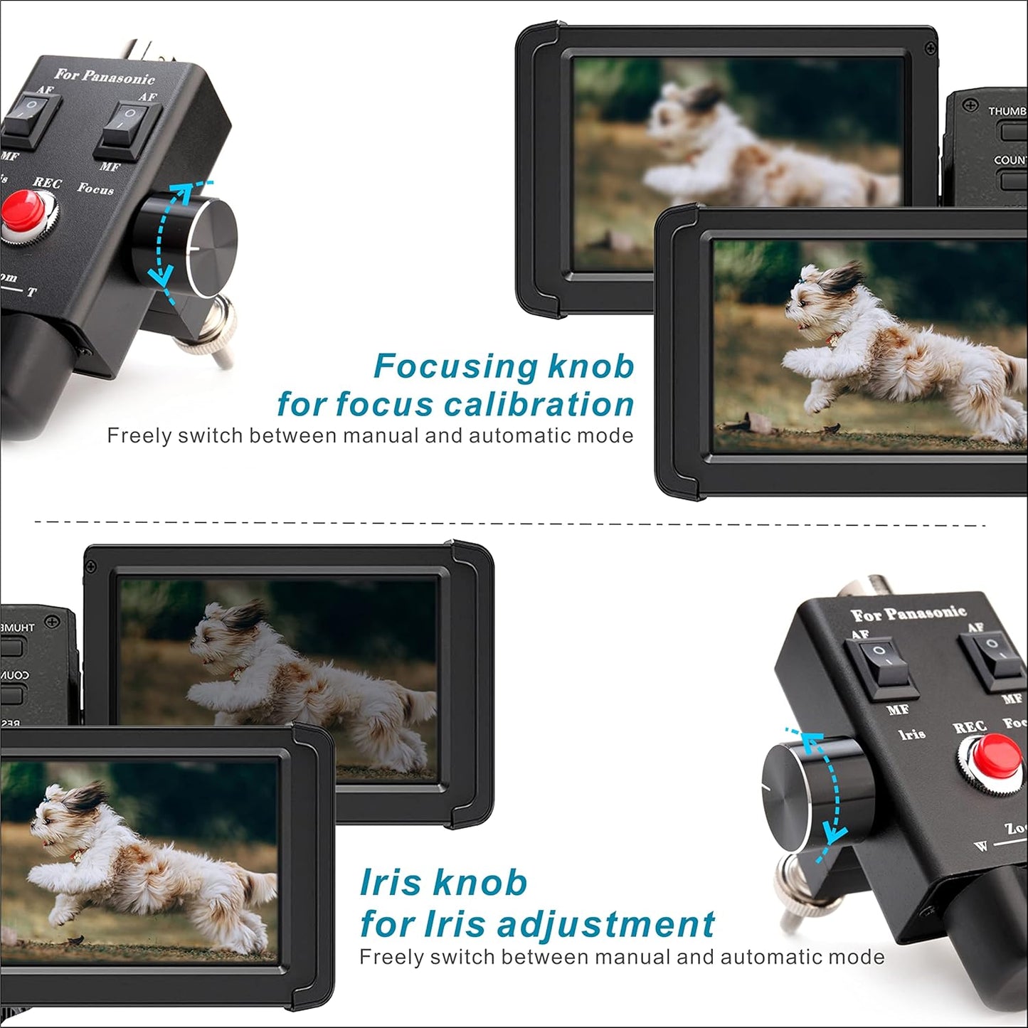 Camcorder Zoom Controller, Remote Control Zoom, Iris, and Focus Control + 2.5mm and 3.5mm Jack Cable for Panasonic HC-X1 HC-PV100 AG-UX90 AG-UX180 HC-X1000 AG-AC30 AG-AC90 AU-EVA1 Camera.