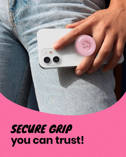 Solid Color Button Phone Grip – Minimalist Design, Durable and Lightweight, Grip and Stand for Smartphones (Baby Pink, Adhesive Type)