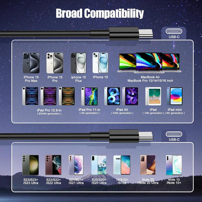 3-Pack Black [3.3FT+6.6FT+6.6FT] 60W USB C to USB C Cable, Type C Fast Charging Cable for iPhone 16 15 Pro Plus Pro Max，for Galaxy S24 S23, for iPad Pro/Air, for MacBook Pro/Air and More