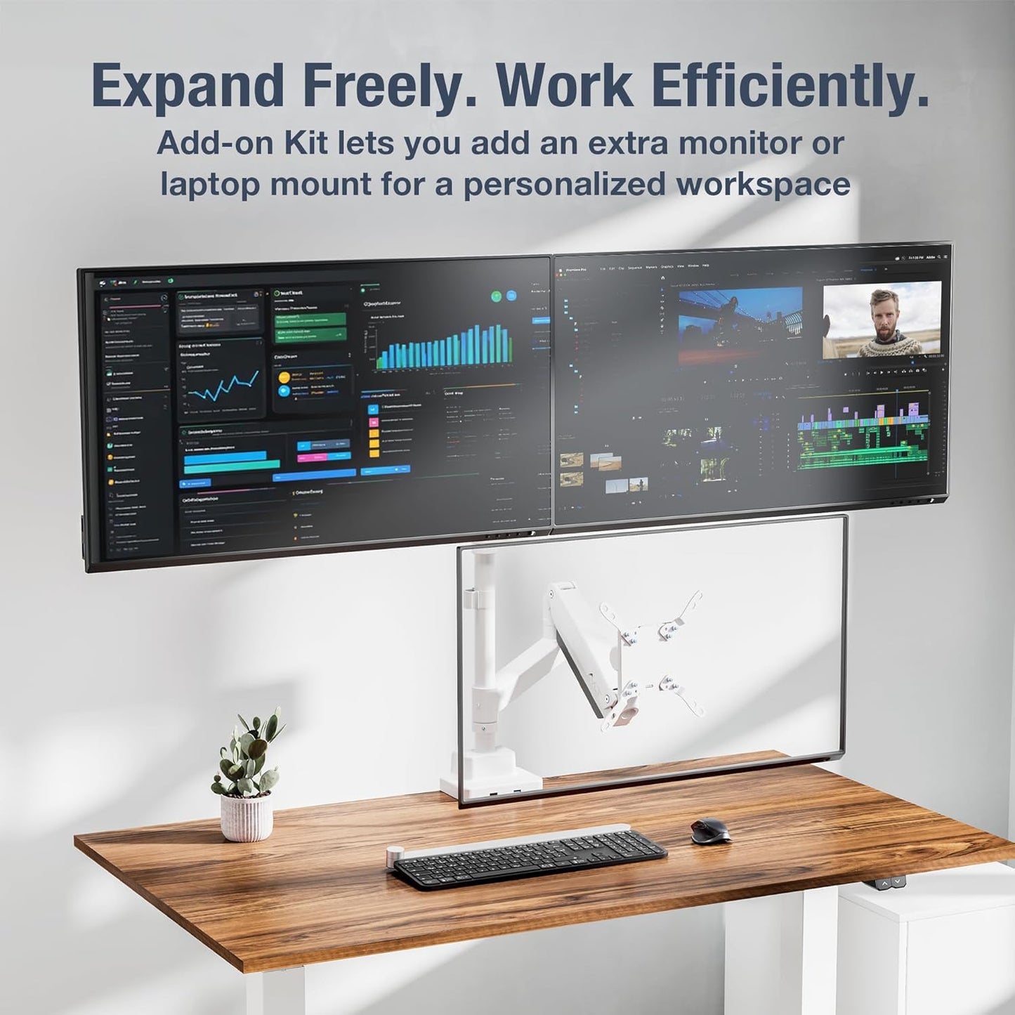 AVLT Single 57 Inch Heavy Duty Monitor Arm Add-On Kit for Pole Top Mount-White, Fits 1.38" Pole, for Super Ultrawide Screen, Supports 59.5lbs (27kg), VESA Compatible, Workspace Upgrade Extension Arm