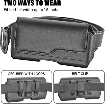 Holster Case for iPhone 15/15, 14/14, 13/13, 12/12, XR, Samsung Galaxy S24/S23/S22/S21, Phone Pouch Holder with Belt Clip and Flip Cover (Fits Otterbox Commuter Case) - Black