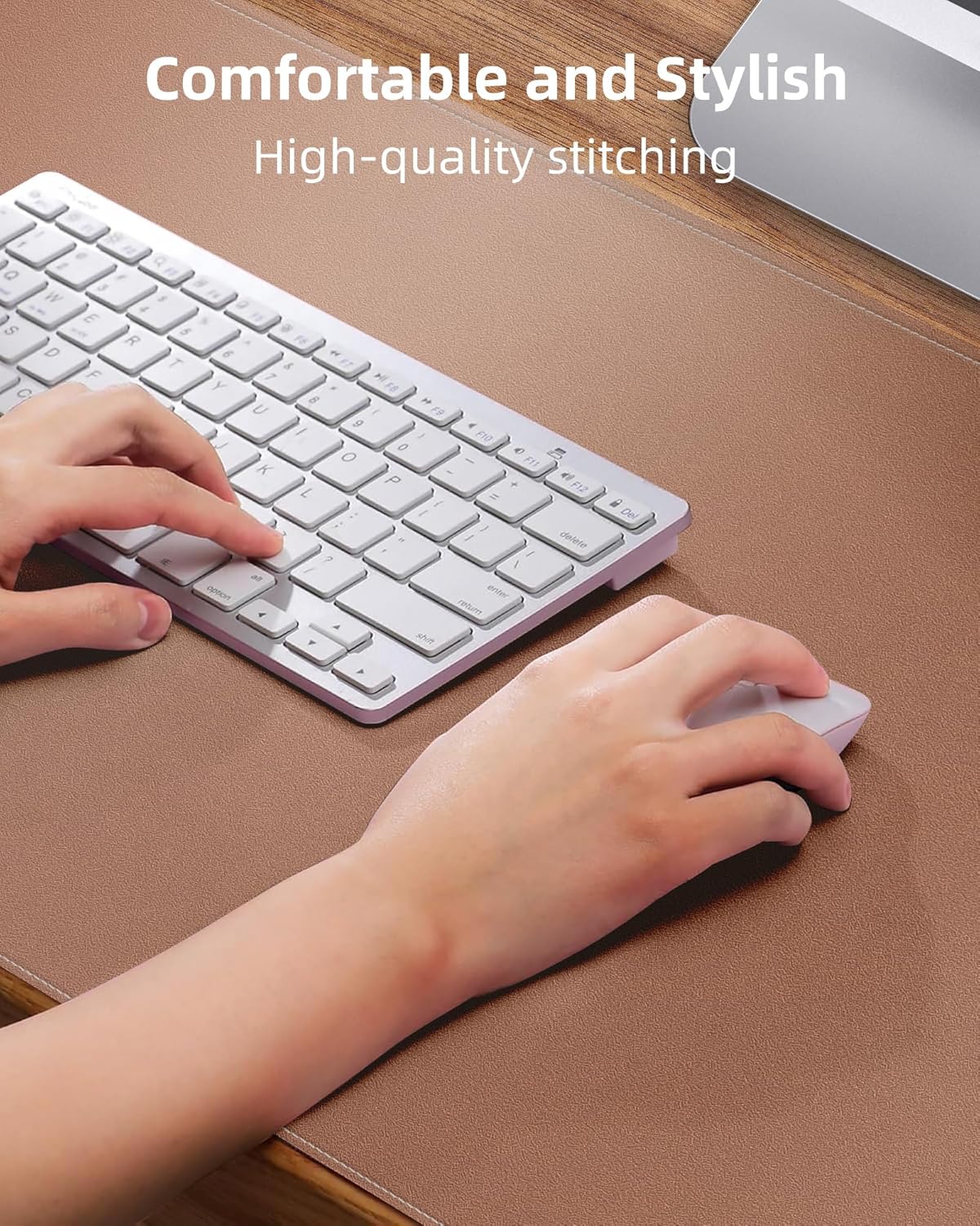 Leather Desk Pad Protector,Desk Mat,Large Mouse Pad, Non-Slip Desk Pad, Waterproof PU Leather Desk Blotter Mat, Desk Cover for Office and Home (Gold, 36" x 17")