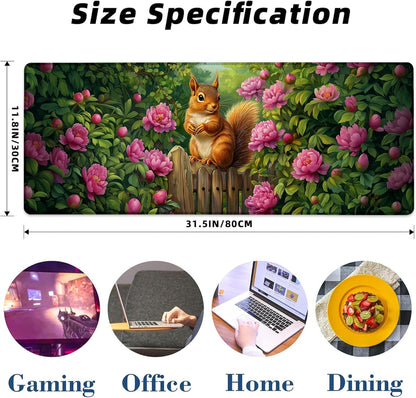 Squirrel Gaming Mouse Pad Extended Desk Computer Keyboard Laptop Mouse Pads for Gaming Home Office Work, Large Long Desk Mat Mousepad with Non-Slip Rubber Base 31.5×11.8inch(19)