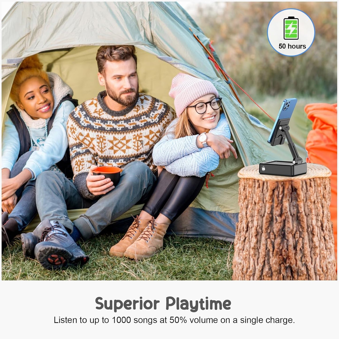 TechGlow Foldable Cellphone Stand with Bluetooth Speaker and Power Bank Birthday Gifts for Men Women Mother Father Boy Girl Teens Cool Tech Gadgets