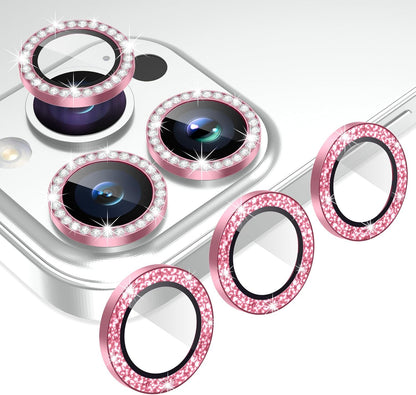 AGVEE 3+3 6 Pack for iPhone 14 Pro/Pro Max, Bling Diamond & Glitter Metal Ring 9H Tempered HD Glass Camera Protector, Bling-Gold