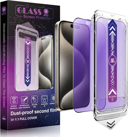 2 Pack Anti Blue Light Matte Screen Protector for iPhone 16 Pro 6.3-Inch Auto Dust Removal, No Bubbles, Tempered Glass Film, Easy Installation