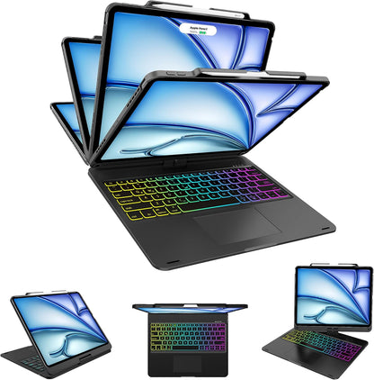 D DINGRICH Touch iPad Pro 12.9 Case with Keyboard 7th/5th Generation, Magic 360°Rotatable & Swivel Bluetooth Keyboard with Trackpad, 7 Backlight Color with Pencil Holder for iPad Pro 12.9” 4th/3rd Gen