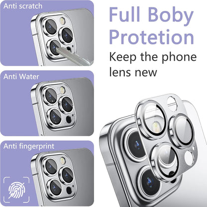 2 Pack Camera Lens Protector for iPhone 15 Pro/iPhone 15 Pro Max,[Not Easy to Breakn ] AR Tempered Glass Strong Adsorption Metal Camera Cover Screen-Silvery