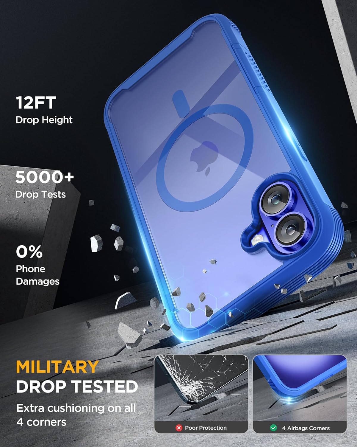 Miracase Magnetic for iPhone 16 Plus Case Full-Body Phone with Built-in Glass Screen Protector, [Compatible with MagSafe] Military Drop Proof 16 Plus Cover Bumper 6.7 inch, Blue