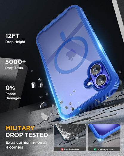 Miracase Magnetic for iPhone 16 Plus Case Full-Body Phone with Built-in Glass Screen Protector, [Compatible with MagSafe] Military Drop Proof 16 Plus Cover Bumper 6.7 inch, Blue