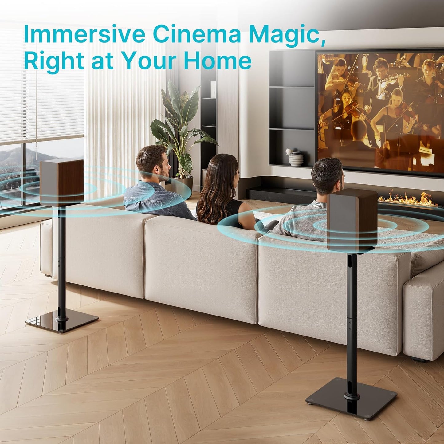 Speaker Stands Pair for Surround Sound,55 LBS Capacity,30.1 inch Floor Bookshlef Speaker Stands,Cable Management,Large Base,1 Pair,Black