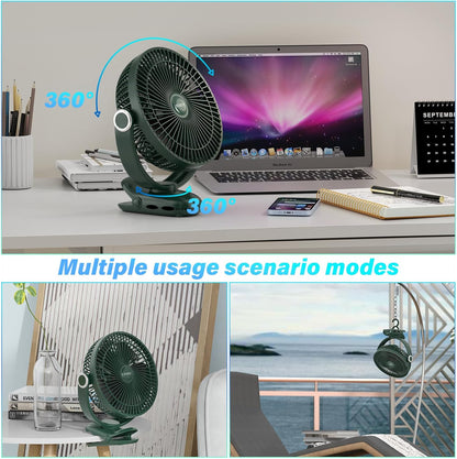 12000mAh Clip on Fan 30H Longest Runtime, 8in Portable Fan Rechargeable, Ultra Quiet with Heavy-Duty Clamp, USB Desk Fans for Golf Cart,Office Desk, Treadmill, Camping, Bedroom