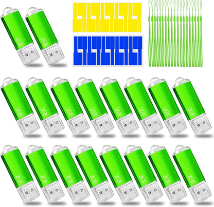 USB Thumb Drive 2GB Flash Drive 20 Pack Nicepicten Zip Drive USB 2.0 Flash Drives Jump Drive Multipack Memory Stick Pendrive for Events Office Shared Data Storage, Green 20PCS 2GB