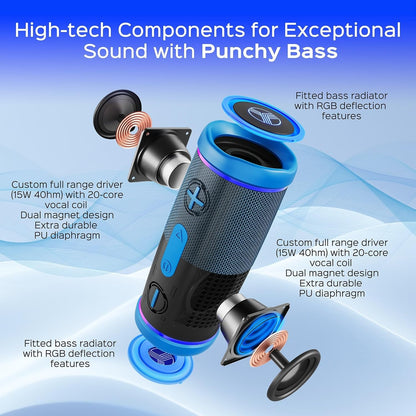 TREBLAB HD77 - Portable Bluetooth Speaker - Powerful 360° Sound, 30W Audio with Impactful Bass, 20H Battery, IPX6 Waterproof, Shockproof, TWS Stereo, Speaker Bluetooth Wireless for Outdoor, Beach Pool
