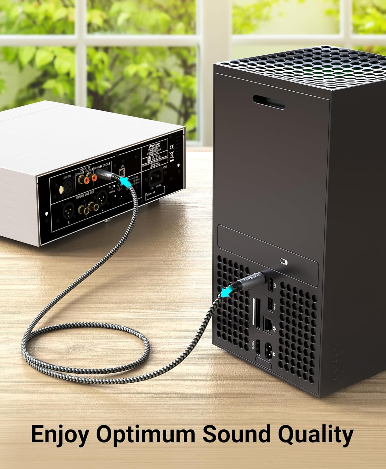 BlueRigger Digital Optical Audio Cable (10FT, Toslink Cable for Soundbar, Braided Fiber Optic, S/PDIF, Metal Shell) - Compatible with HomeTheatre, TV, Game Console (PS4, Xbox), DVR