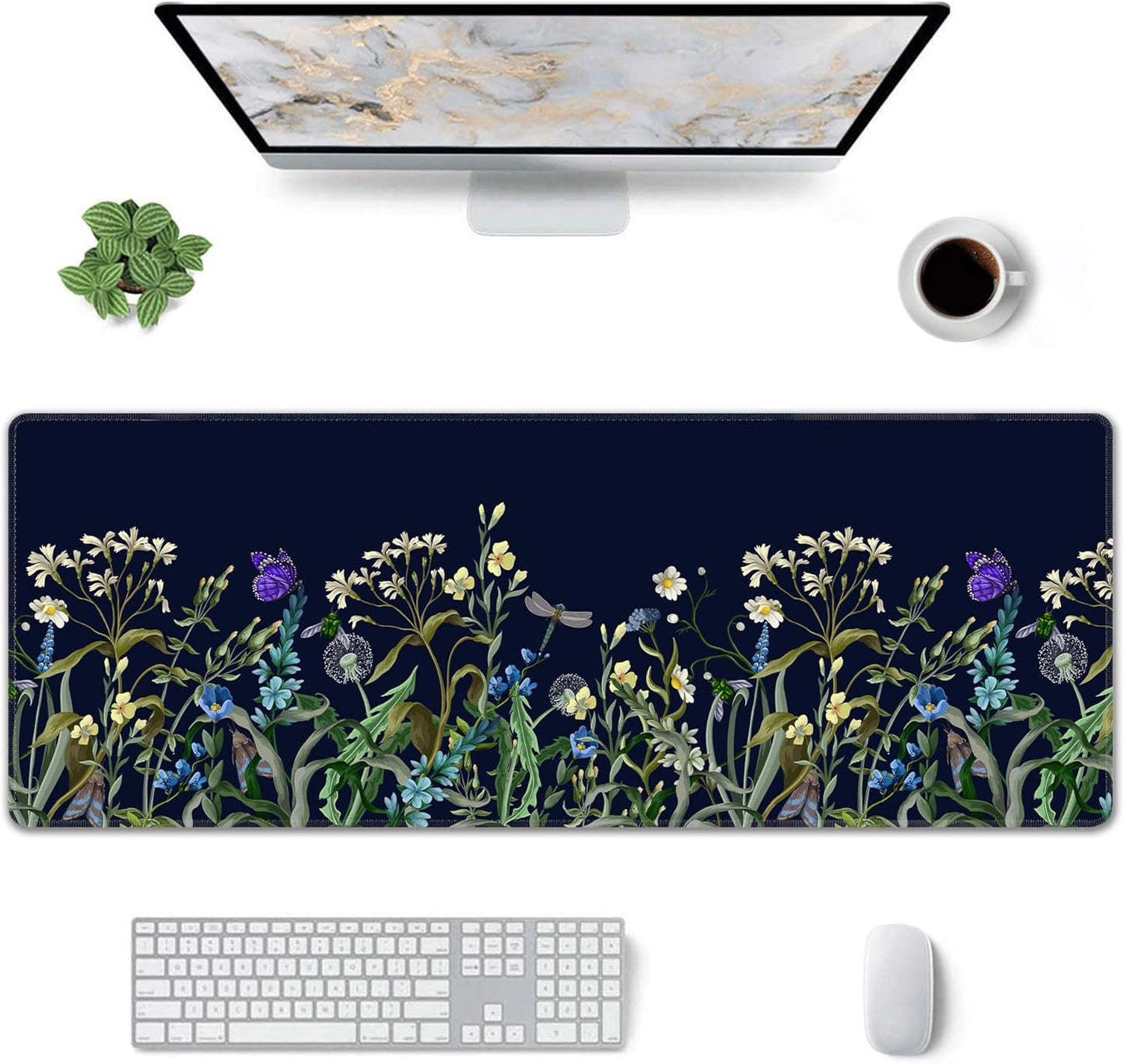 Weeds Flowers Large Mouse Pad,Gaming Keyboard Desk Pad,Extended Mouse Mat Non-Slip Rubber Base with Stitched Edges for Office Game Home XL 31.5"x11.8"