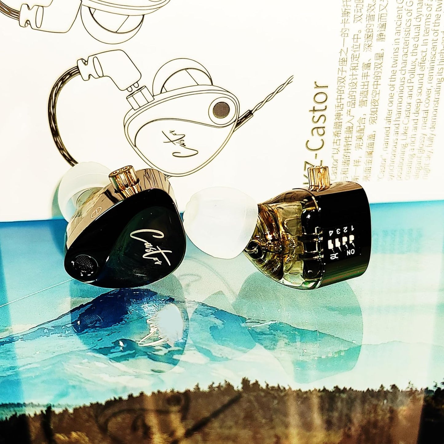 KZ Castor in Ear Monitor Headphones with Mic, HiFi Improved Bass Earphone Sound Tunable Noise Isolating IEMs, Dual-Dynamic Driver Wired Earbuds, 2PIN-C Detachable Cable for Singers Musicians