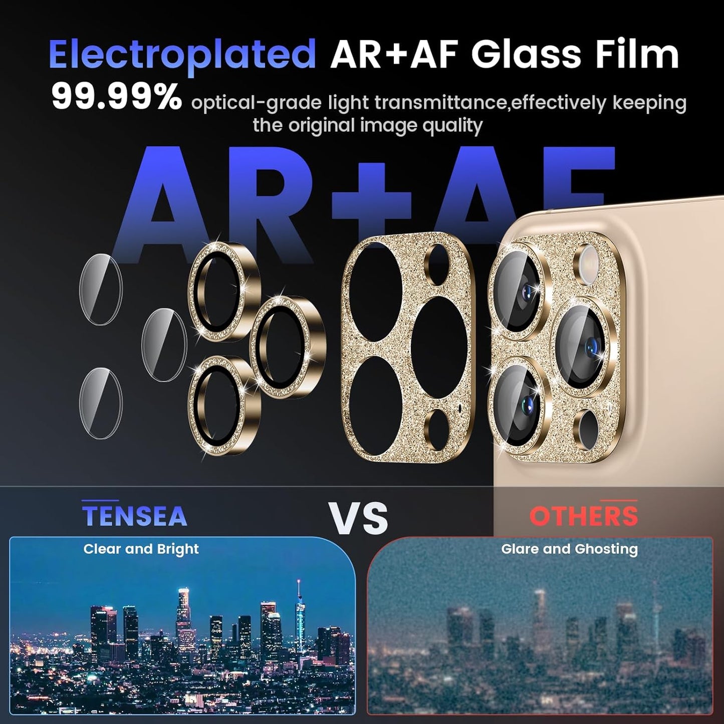 Tensea for iPhone 16 Pro/iPhone 16 Pro Max/iPhone 15 Pro/iPhone 15 Pro Max Camera Lens Protector, Metal Aluminum Alloy Tempered Glass Cover Camera Screen Protector Accessories, Case Friendly